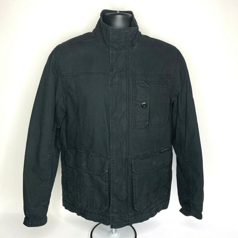 Converse One Star Black Jacket Quilted Lined Zip Snap Front Coat Size XS